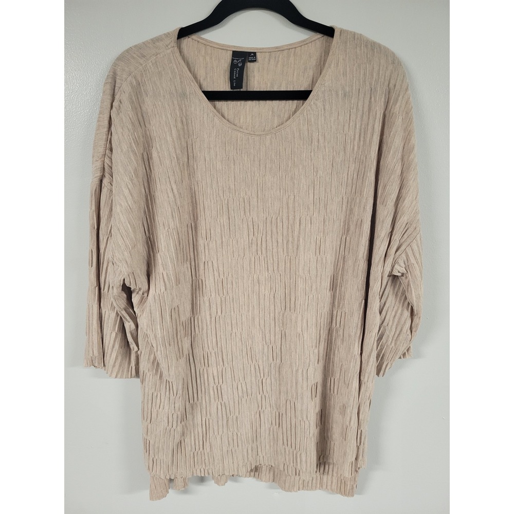 Focus Casual Life Womens Top‎ Medium Beige Textured 3/4 Sleeve Blouse